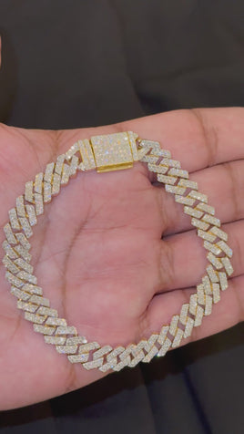 6.22 CARAT LAB GROWN DIAMONDS STERLING SILVER GOLD PLATED 8.50 INCHES 10 MM CUBAN LINK BRACELET