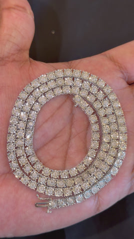 2.75 CARAT NATURAL DIAMOND STERLING SILVER 22 INCHES 4 MM 34 GRAM FANUC TENNIS CHAIN NECKLACE