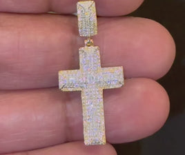 10K YELLOW GOLD .40 CARAT 1.50 INCHES NATURAL DIAMOND CROSS PENDANT CHARM