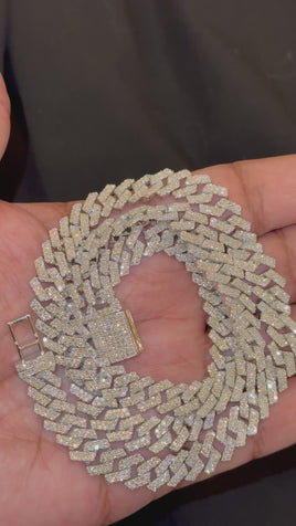 14.92 CARAT CERTIFIED LAB GROWN DIAMONDS STERLING SILVER 22 INCHES 64.66 GRAMS 10 MM CUBAN LINK CHAIN NECKLACE