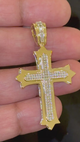 10K YELLOW GOLD .60 CARAT NATURAL DIAMONDS 2 INCHES CROSS PENDANT CHARM