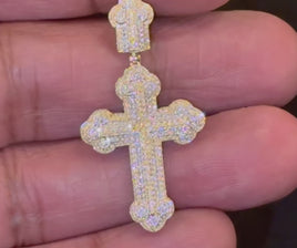10K YELLOW GOLD .60 CARAT 1.50 INCHES NATURAL DIAMOND CROSS PENDANT CHARM