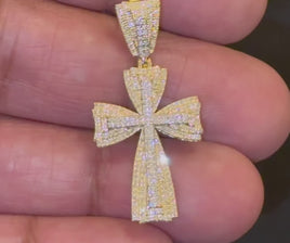 10K YELLOW GOLD .40 CARAT 1.40 INCHES NATURAL DIAMOND CROSS PENDANT CHARM