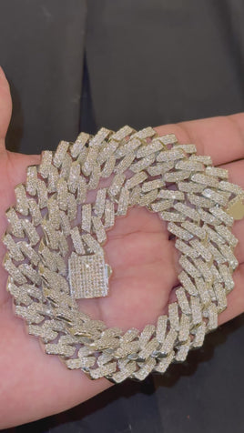 5.75 CARAT NATURAL DIAMONDS STERLING SILVER 22 INCHES 182.62 GRAMS 14 MM CUBAN LINK FANUC CHAIN NECKLACE