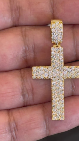 2.76 CARAT CERTIFIED LAB GROWN DIAMONDS STERLING SILVER GOLD PLATED 2 INCHES CROSS PENDANT