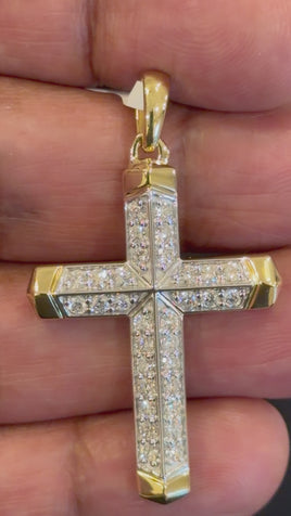 1.23 CARAT CERTIFIED LAB GROWN DIAMONDS STERLING SILVER GOLD PLATED 1.75 INCHES CROSS PENDANT