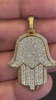 
              3.11 CARAT CERTIFIED LAB GROWN DIAMONDS STERLING SILVER GOLD PLATED 2.75 INCHES HAMSA PENDANT
            