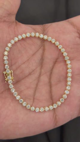 14K YELLOW GOLD 5 CARAT LAB GROWN DIAMONDS 7 INCHES 3 MM BRACELET