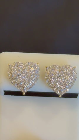 1.04 CARAT CERTIFIED LAB GROWN DIAMONDS 11 MM STERLING SILVER GOLD PLATED HEART STUDS EARRINGS