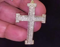 
              10K YELLOW GOLD 2.25 CARAT 2 INCH REAL DIAMOND MEN CROSS PENDANT CHARM CROSS
            