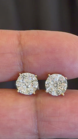 .91 CARAT CERTIFIED LAB GROWN DIAMONDS 8 MM STERLING SILVER GOLD PLATED STUDS EARRINGS