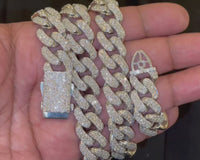 
              32.20 CARAT STERLING SILVER 223.44 GRAMS 22 INCHES 14 MM CERTIFIED LAB GROWN DIAMONDS CUBAN CHAIN NECKLACE
            
