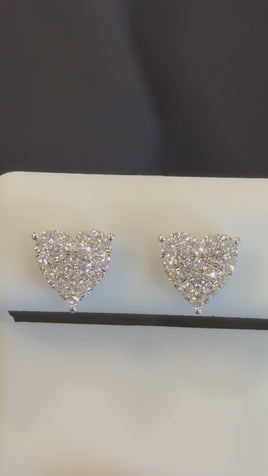 .41 CARAT CERTIFIED LAB GROWN DIAMONDS 8 MM STERLING SILVER RHODIUM PLATED HEART STUDS EARRINGS