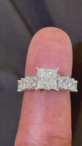 14K WHITE GOLD 4.50 CARAT PRINCESS LAB GROWN DIAMONDS ENGAGEMENT WEDDING RING