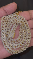 
              11.68 CARAT LAB GROWN DIAMONDS STERLING SILVER GOLD PLATED 22 INCHES 71.89 GRAMS 9 MM CUBAN LINK CHAIN NECKLACE
            