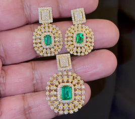 4 CARAT LAB GROWN DIAMONDS STERLING SILVER GOLD PLATED EARRINGS & PENDANT SET