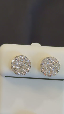 1.36 CARAT CERTIFIED LAB GROWN DIAMONDS 9 MM STERLING SILVER GOLD PLATED STUDS EARRINGS