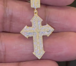 10K YELLOW GOLD .50 CARAT 1.50 INCHES NATURAL DIAMOND CROSS PENDANT CHARM