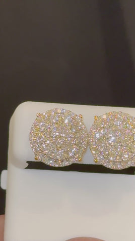 2.07 CARAT STERLING SILVER GOLD PLATED 14 MM CERTIFIED LAB GROWN DIAMONDS STUDS EARRINGS