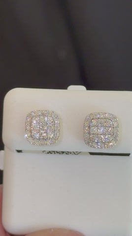 .57 CARAT CERTIFED LAB GROWN DIAMONDS STERLING SILVER GOLD PLATED 8 MM STUDS EARRINGS