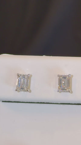 14K YELLOW GOLD 1.07 CARAT 5 MM EMERALD LAB GROWN DIAMONDS SOLITAIRE STUDS EARRINGS