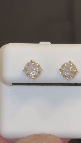 10K YELLOW GOLD 1.60 CARAT 7 MM LAB GROWN DIAMONDS STUDS EARRINGS