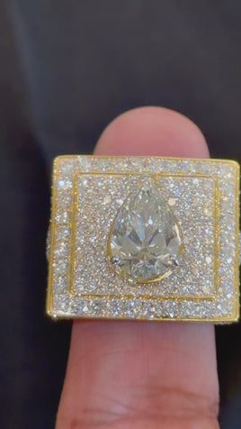 10K YELLOW GOLD 11.93 TCW 4 CARAT CENTER PEAR CERTIFIED LAB GROWN DIAMONDS RING