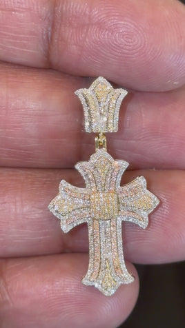 10K WHITE YELLOW ROSE GOLD .55 CARAT 1.50 INCHES NATURAL DIAMOND CROSS PENDANT CHARM