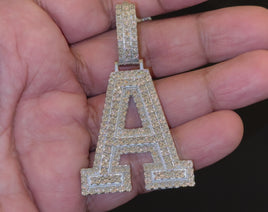 .85 CARAT NATURAL DIAMONDS STERLING SILVER WITH RHODIUM PLATING LARGE 2.50 INCHES LETTER A CHARM PENDANT