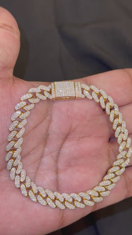 5.02 CARAT LAB GROWN DIAMONDS STERLING SILVER GOLD PLATED 8.50 INCHES 9 MM CUBAN LINK BRACELET