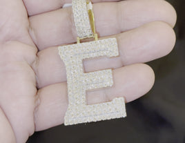 .75 CARAT NATURAL DIAMONDS STERLING SILVER WITH YELLOW GOLD PLATING LARGE 2.50 INCHES LETTER E CHARM PENDANT