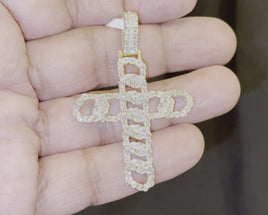 .70 CARAT NATURAL DIAMONDS STERLING SILVER WITH YELLOW GOLD PLATING LARGE 2.25 INCHES CROSS PENDANT