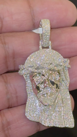 2.57 CARAT LAB GROWN DIAMONDS STERLING SILVER 2.25 INCHES JESUS CROSS PENDANT