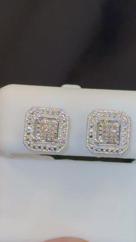 .05 CARAT NATURAL DIAMONDS STERLING SILVER 9 MM EARRINGS STUDS