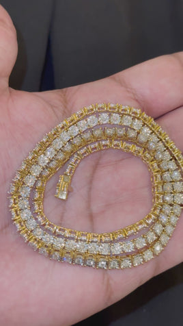 3.82 CARAT CERTIFIED LAB GROWN DIAMONDS STERLING SILVER GOLD PLATED 18 INCHES 28.85 GRAMS 4 MM TENNIS CHAIN NECKLACE