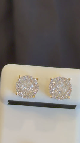 1.16 CARAT CERTIFED LAB GROWN DIAMONDS STERLING SILVER GOLD PLATED 9 MM STUDS EARRINGS