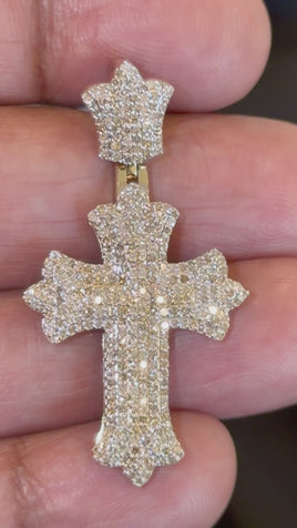 10K YELLOW GOLD 1.50 CARAT NATURAL DIAMONDS 1.75 INCHES CROSS PENDANT CHARM