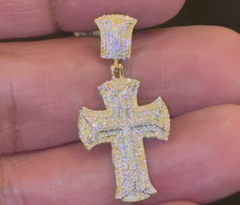 10K YELLOW GOLD .50 CARAT 1.25 INCHES NATURAL DIAMOND CROSS PENDANT CHARM