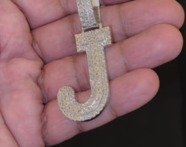 .60 CARAT NATURAL DIAMONDS STERLING SILVER WITH RHODIUM PLATING LARGE 2.50 INCHES LETTER J CHARM PENDANT
