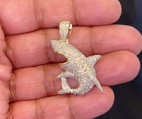 
              10K SOLID YELLOW GOLD 2.75 CARAT REAL DIAMOND 1.50" SHARK FISH PENDANT CHARM
            