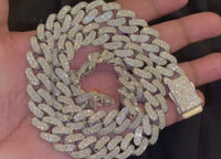 
              32.20 CARAT STERLING SILVER 223.44 GRAMS 22 INCHES 14 MM CERTIFIED LAB GROWN DIAMONDS CUBAN CHAIN NECKLACE
            