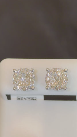 10K WHITE GOLD .90 CARAT NATURAL DIAMONDS 8 MM EARRING STUDS