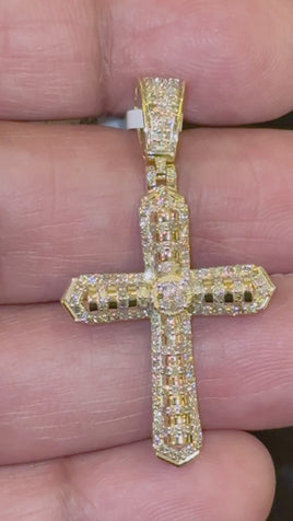 10K YELLOW GOLD .75 CARAT NATURAL DIAMONDS 1.75 INCHES CROSS PENDANT CHARM