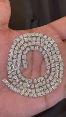 2 CARAT NATURAL DIAMOND STERLING SILVER RHODIUM PLATED 22 INCHES 4 MM 34.25 GRAM FANUC TENNIS CHAIN NECKLACE