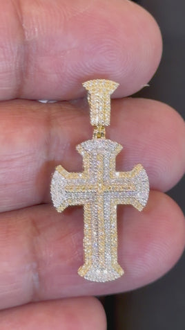 10K YELLOW GOLD .35 CARAT 1.25 INCHES NATURAL DIAMOND CROSS PENDANT CHARM
