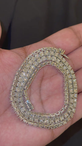 5.51 CARAT LAB GROWN DIAMONDS STERLING SILVER 22 INCHES 34.39 GRAMS 4 MM TENNIS CHAIN NECKLACE