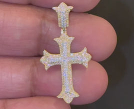 10K YELLOW GOLD .35 CARAT 1.40 INCHES NATURAL DIAMOND CROSS PENDANT CHARM