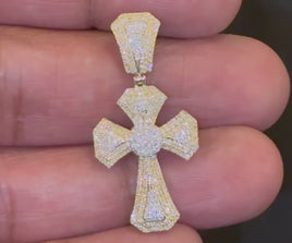 10K YELLOW GOLD .50 CARAT 1.50 INCHES NATURAL DIAMOND CROSS PENDANT CHARM