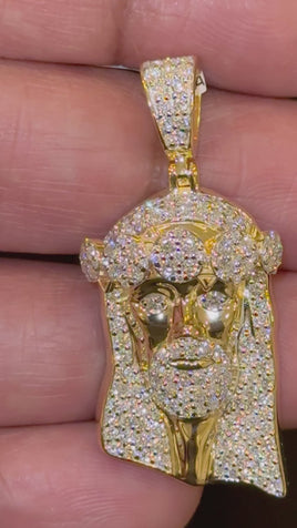 2.25 CARAT LAB GROWN DIAMONDS STERLING SILVER GOLD PLATED 1.75 INCHES JESUS CROSS PENDANT