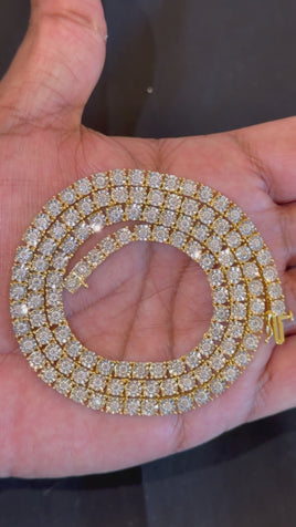 2.50 CARAT NATURAL DIAMOND STERLING SILVER GOLD PLATED 20 INCHES 4 MM 31 GRAM FANUC TENNIS CHAIN NECKLACE
